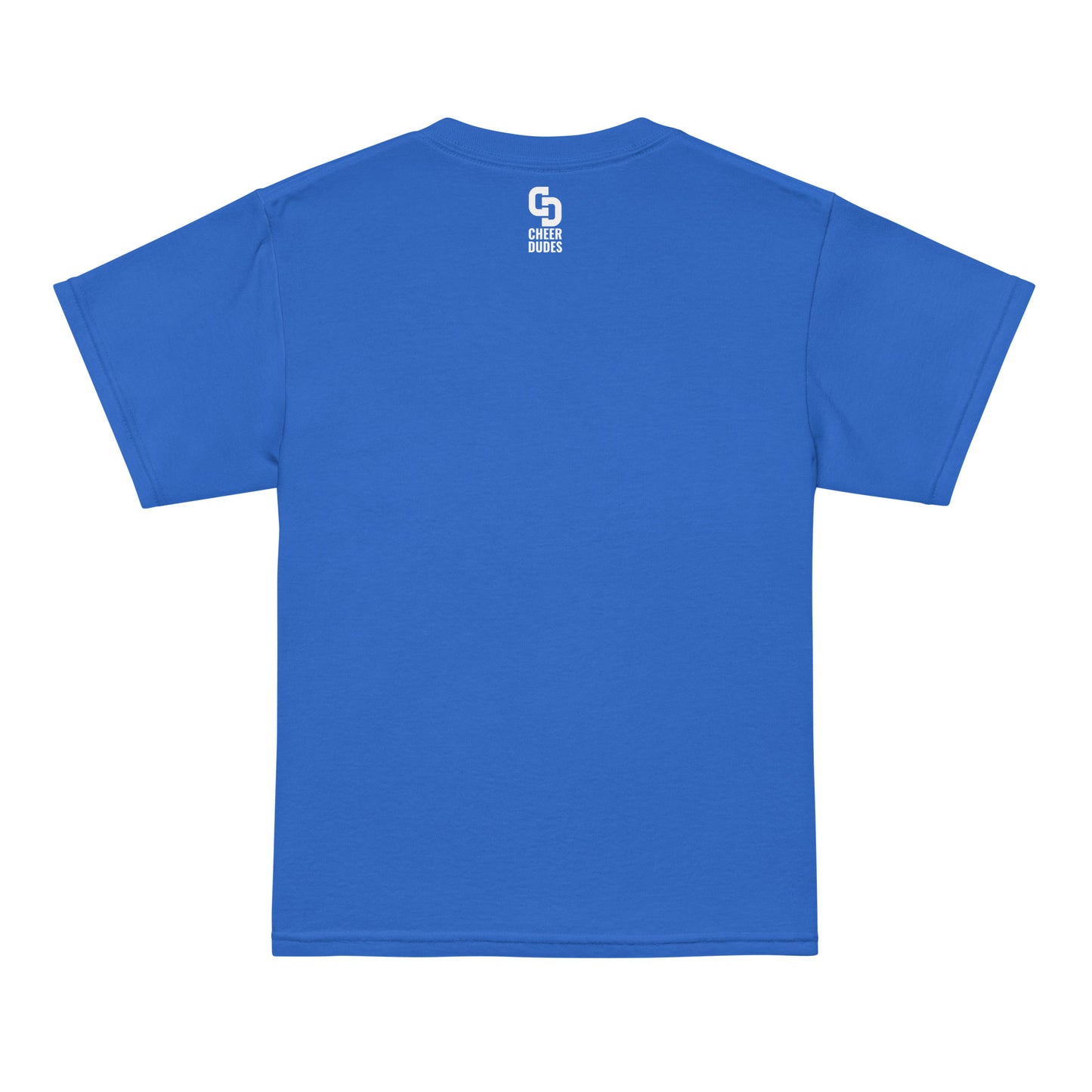 Youth royal tee - back view - Cheer Dudes